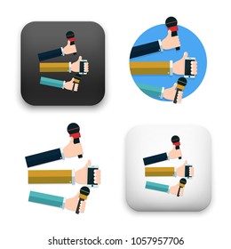 flat Vector icon - hand holding microphone. Live news. Press illustration.