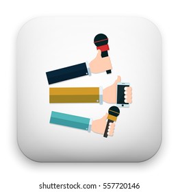 flat Vector icon - hand holding microphone. Live news. Press illustration.