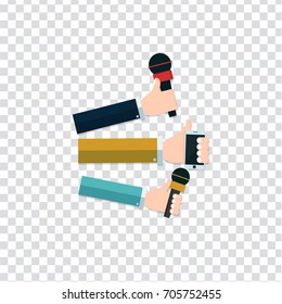flat Vector icon - hand holding microphone. Live news. Press illustration.