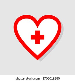 Flat vector icon. Heart with cross icon