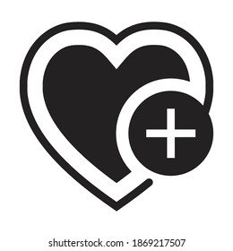 Flat vector icon a heart shape with plus sign or favourite symbols for apps websites