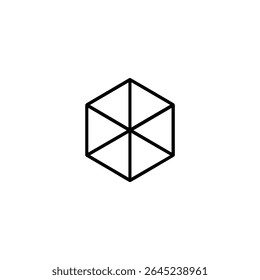 A flat vector icon of a hexagon with internal lines connecting opposite vertices, representing an x-ray or transparent view. Monoline style.