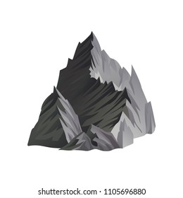 Flat vector icon of high gray mountain with sharp peaks, lights and shadows. Element for landscape background of mobile video game