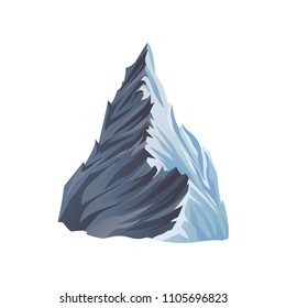 Flat vector icon of high mountain with lights and shadows. Mountaineering theme. Element for travel brochure or poster