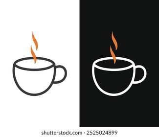 Icono de Vector plano de una taza de café caliente, perfecto para menús de cafetería, logotipos y diseños de alimentos. Sencillo y moderno.