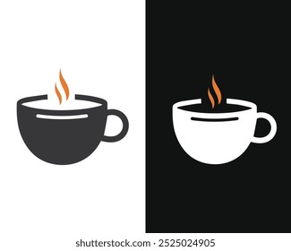 Icono de Vector plano de una taza de café caliente, perfecto para menús de cafetería, logotipos y diseños de alimentos. Sencillo y moderno.