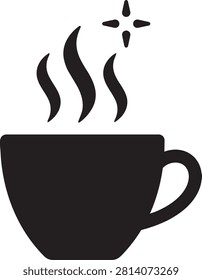 Flat vector icon of a hot cup of coffee with steam