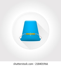 Flat vector icon for Ice Bucket Challenge. Flat circle vector icon with blue inverted bucket on gray background.