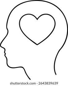Flat vector icon illustrating a human head with a heart symbol for love and compassion