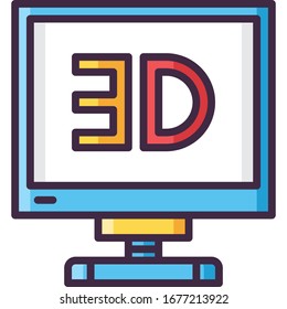 Flat vector icon illustration of 3D film. Video production concept.