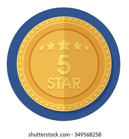 flat Vector icon - illustration of 5 Star Golden icon isolated on white