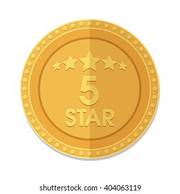 flat Vector icon - illustration of 5 Star Golden icon isolated on white