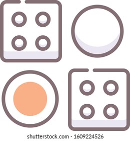 Flat vector icon illustration of backgammon game challenge. Checkers and two dice.