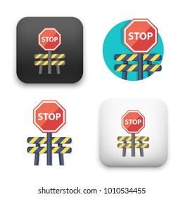 flat Vector icon - illustration of barrier with stop sign