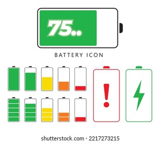 Flache Vektorsymbol-Illustration des Batteriesymbols von oben nach unten. Batteriesymbol mit leerem Akku und Ladestatus.
