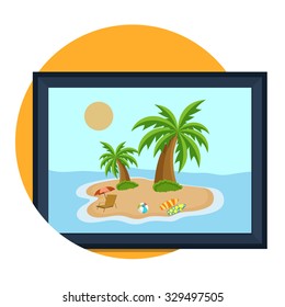 flat Vector icon - illustration of beach picture icon isolated on white