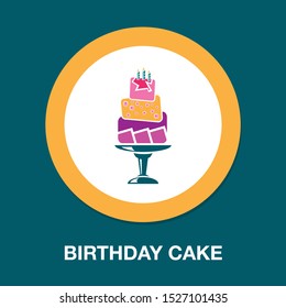 flat Vector icon - illustration of birthday cake icon, sweet dessert celebration