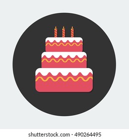 Flat Vector Icon - Illustration Of Birthday Cake Icon