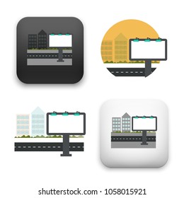 flat Vector icon - illustration of blank billboard in the city near road