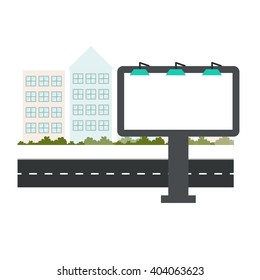 flat Vector icon - illustration of blank billboard in the city near road