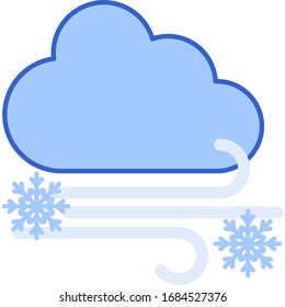 Flat vector icon illustration of blizzard. Cloud, snowflakes, wind. Weather and meteorological phenomenon concept.