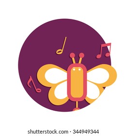 flat Vector icon - illustration of Butterfly music icon isolated on white