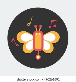 flat Vector icon - illustration of Butterfly music icon