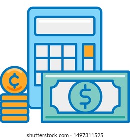 Flat vector icon illustration of calculator and money. Finance concept 