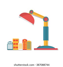 flat Vector icon - illustration of city under the light of a desk lamp icon