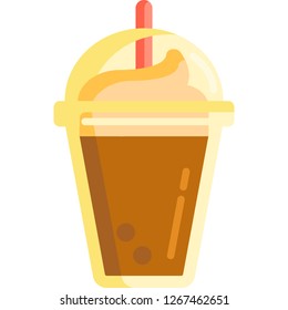 Flat vector icon illustration of coffee shake in plastic cup