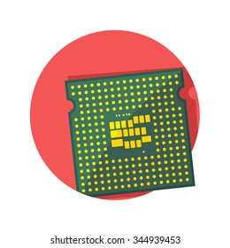 flat Vector icon - illustration of Computer chip or microchip icon isolated on white