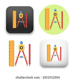 flat Vector icon - illustration of Drawing Compass Pencil and Ruler icon