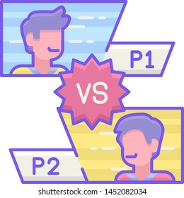 Flat vector icon illustration of esports PvP player versus player