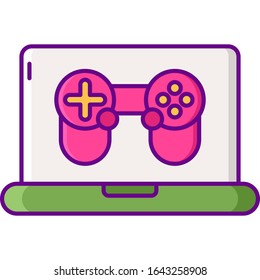 Icono vectorial plano ilustración del portátil de juegos y joystick