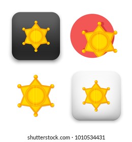 flat Vector icon - illustration of gold sheriff badge icon
