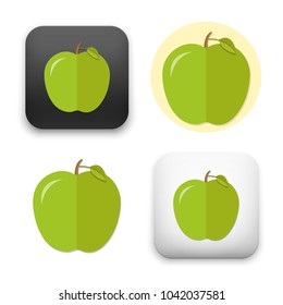 Flat Vector Icon - Illustration Of Green Apple Icon