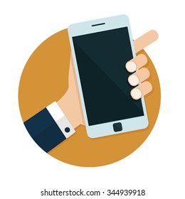 flat Vector icon - illustration of Hand holding mobile phone icon isolated on white
