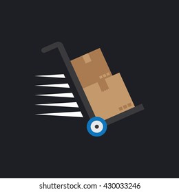flat Vector icon - illustration of hand truck icon. Hand truck with cardboard boxes silhouette