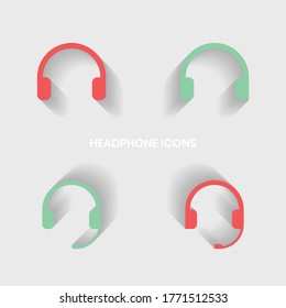 Flat vector icon illustration of a headphone with and without microphone. Modern and simple headphone icon design.