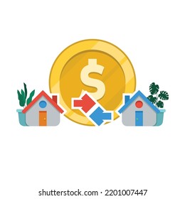 Flat Vector Icon Illustration Of Home Exchange. Property Exchange Icon.