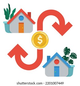 Flat Vector Icon Illustration Of Home Exchange. Property Exchange Icon.