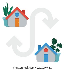 Flat Vector Icon Illustration Of Home Exchange. Property Exchange Icon.