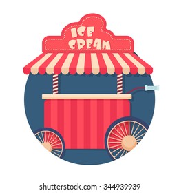 flat Vector icon - illustration of ice cream cart icon isolated on white