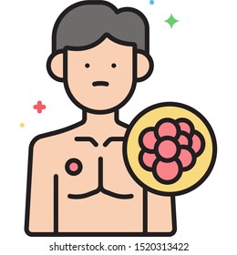 Flat vector icon illustration of a male with cancer cell