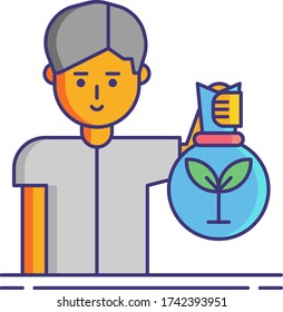 Flat vector icon illustration of male carrying compost plastic packaging