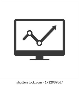 Icono de Vector plano de la investigación de marketing. Icono de supervisión SEO. Icono de informe de marketing en línea e investigación de marketing en línea. gráficos vectoriales.