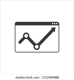 Icono de Vector plano de la investigación de marketing. Icono de supervisión SEO. Icono de informe de marketing en línea e investigación de marketing en línea. gráficos vectoriales.
