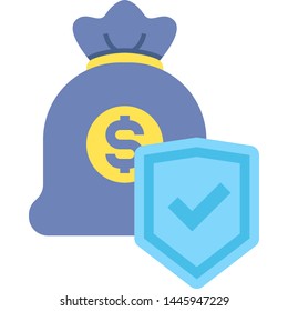 Flat vector icon illustration of money protection. Dollar bag and shield.