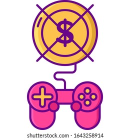 Flat vector icon illustration of no paid video game. F2P free to play concept.