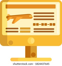 Flaches Vektorsymbol zur Illustration der Online-Flugbuchung im Internet. Reise- und Tourismuskonzept.
